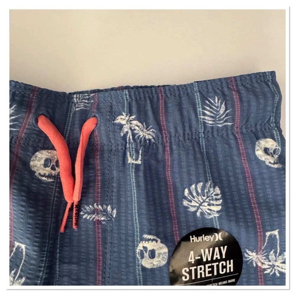 Hurley Kids Paradise Stripe Pull On Blue Tropical Print Swim Shorts